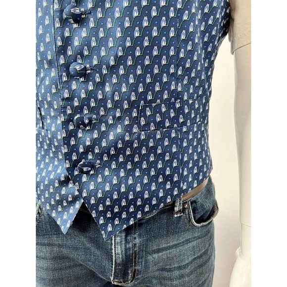 Hermes Mens Suit Vest Blue White 100% Silk Owls Novelty France US 38 Eur 48 - Picture 10 of 12